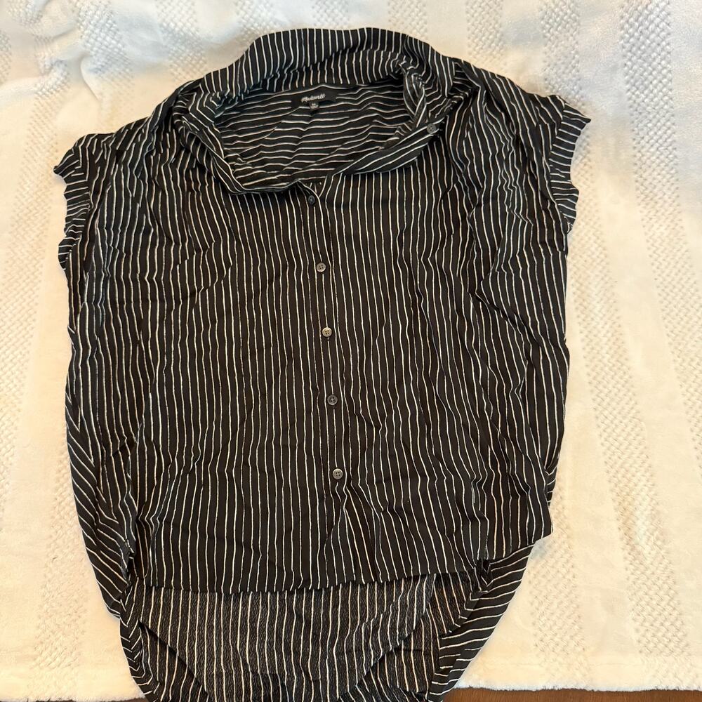 new madewell stripe short sleeve black white blouse size XS extra small